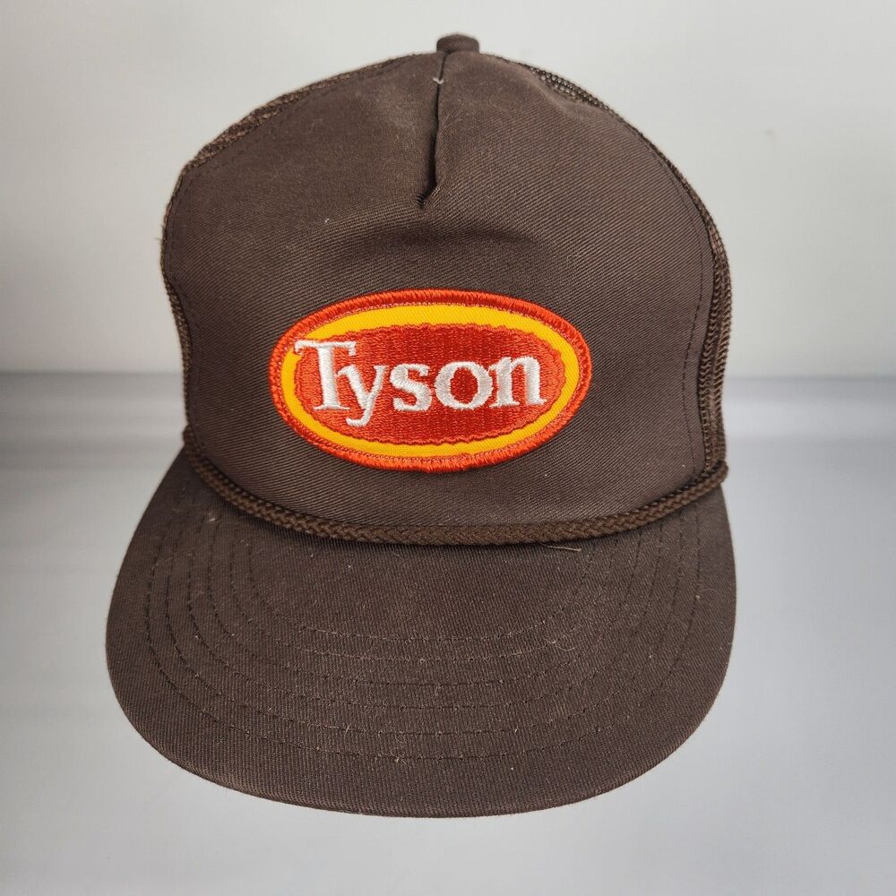 Vintage Tyson USA Overland Patch Trucker Hat Strap Back Adjustable Mesh Brown